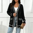 thumbnail image 2 of Tqcoqu Plus Size Button Front Cardigan for Women, Contrast Trim Loose Fit Long Sleeve Knit V Neck Sweater Coat with Pockets, 2 of 6