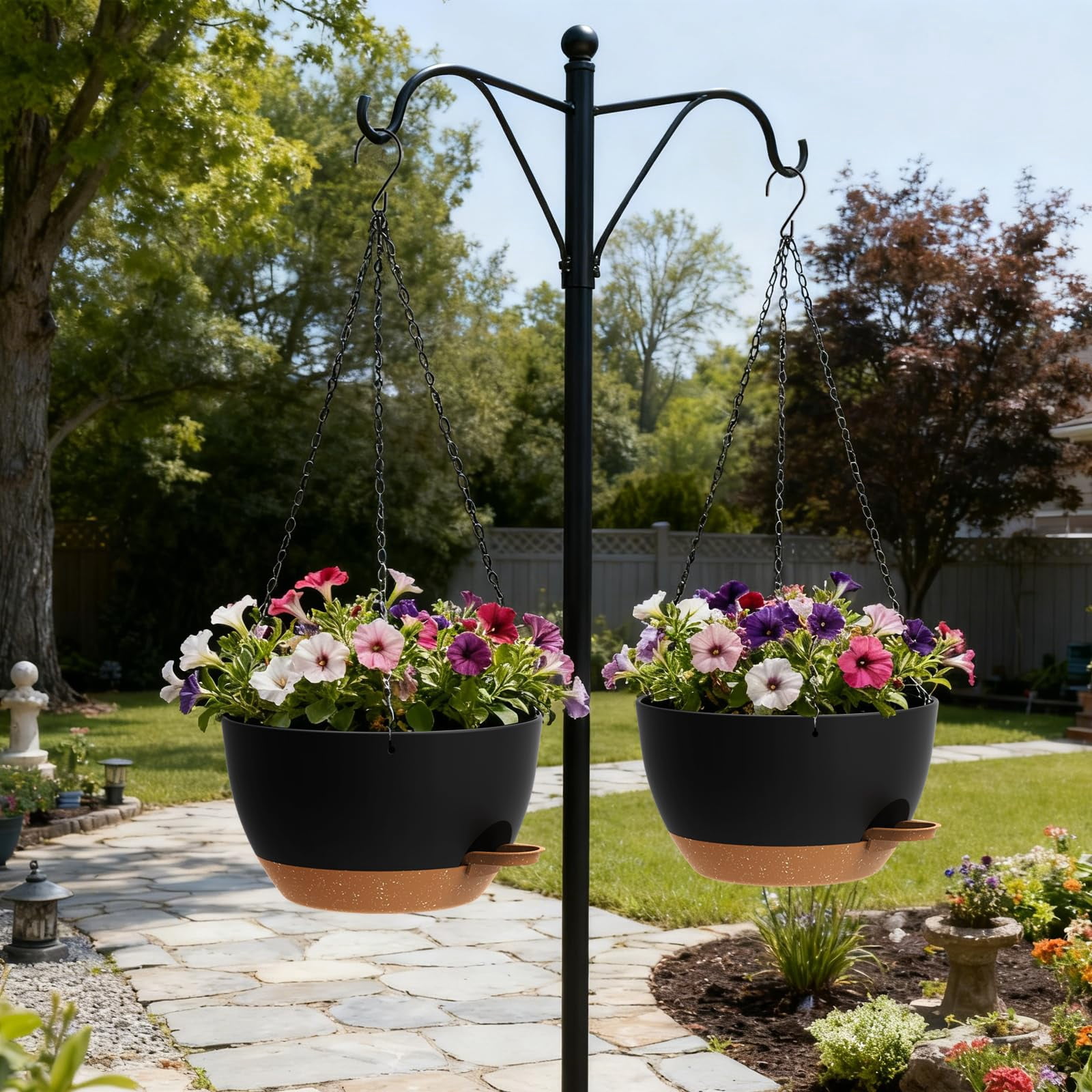 13 Inch 2 Pack Large Self Watering Hanging Planters For Indoor Outdoor Plants  Plant Pots With Removable 50 Oz Reservoir Plastic Basket Window Porch Garden Black Brown