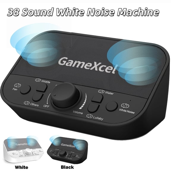 Gamexcel White Noise Machine, 38 Sounds, Timer and Memory Function, Portable Sound Machine for Sleep, Home, Office and Travel, Black