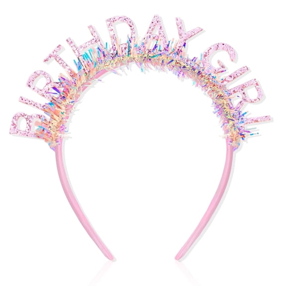 TUWAFE Birthday Headband Crown , Sparkly Pink Glitter Letter Tiara "Birthday" One Size Fits All, Happy Birthday Party Decorations & Gift for Her Birthday Crown Adult Woman
