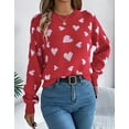 thumbnail image 4 of Heart Sweaters for Women Valentine's Day Casual Loose Lightweight Crewneck Sweater Lantern Sleeve Pullover Tops Shermie, 4 of 6