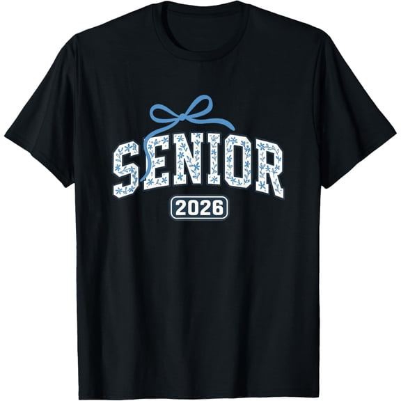 Senior Class of 2026 Blue Floral Patterned SENIOR Graphic T shirt Unisex Tee