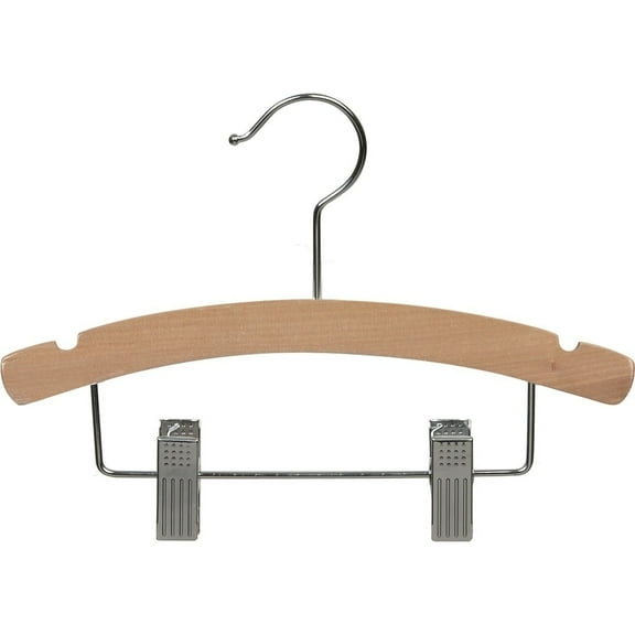 Wooden Kid's Combo Hanger w/ Adjustable Cushion Clips, (Box of 25) 12 Inch Wood Top Hangers w/ Natural Finish & Chrome Swivel Hook for Kid's Clothing by International Hanger