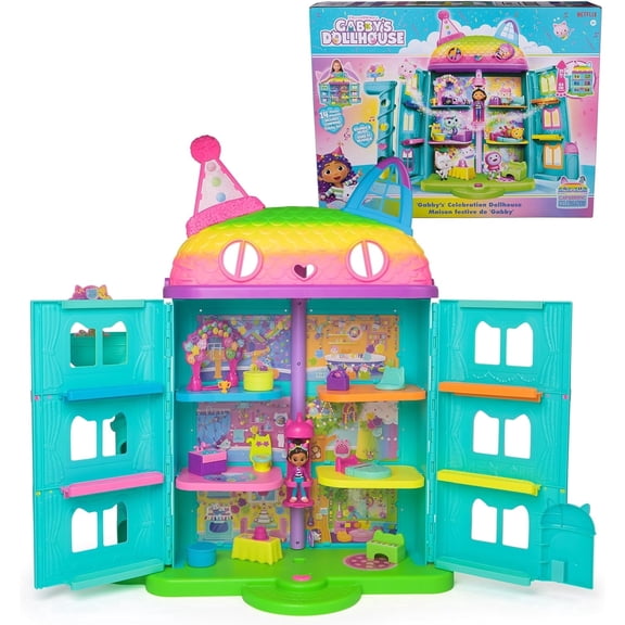 Gabby's Dollhouse, Celebration Dollhouse 2-Foot Tall Playset with Sounds, 14 Pieces