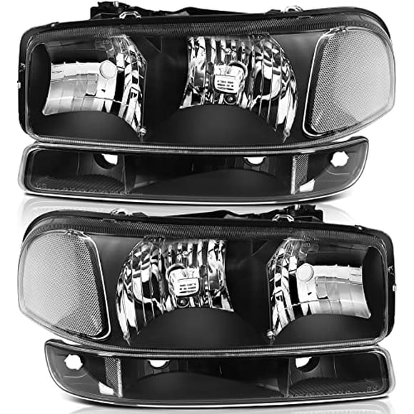 LBRST Headlight Assembly For GMC Sierra 1500 1999-2006 For GMC Sierra 1500 Classic 2007 Black Housing Clear Reflector Clear Lens Driver and Passenger Side Headlamp
