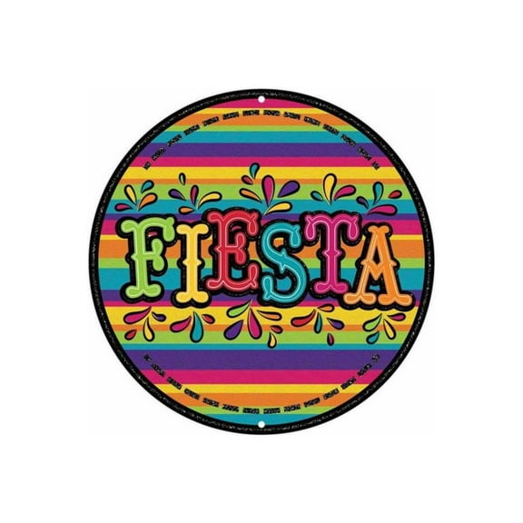 8" Round Metal Sign: Glitter Fiesta