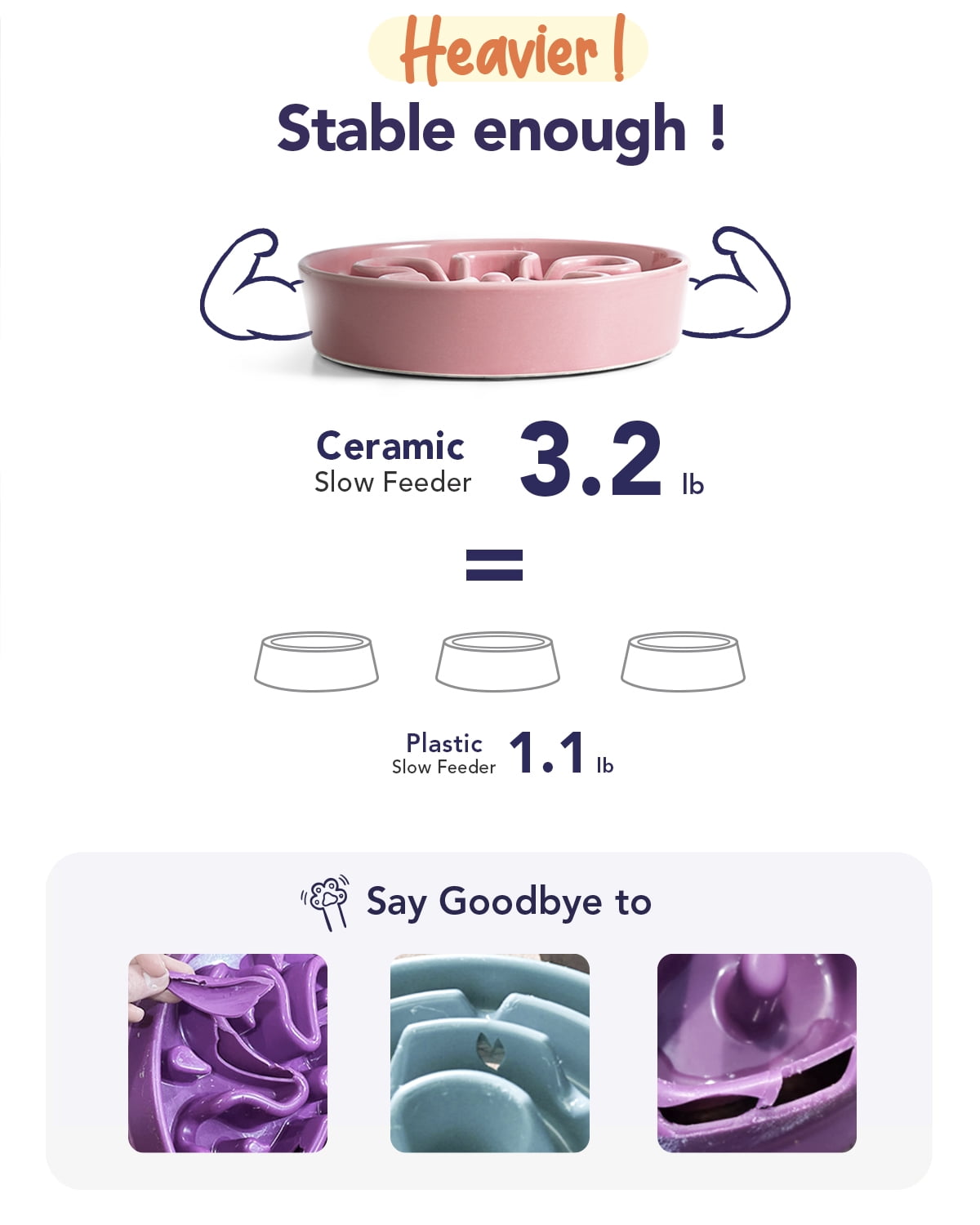 LE TAUC 8 Inch Ceramic Slow Feeder Dog Bowl for Medium Breed, Maze, Pink Bloom, 1.5 Cups