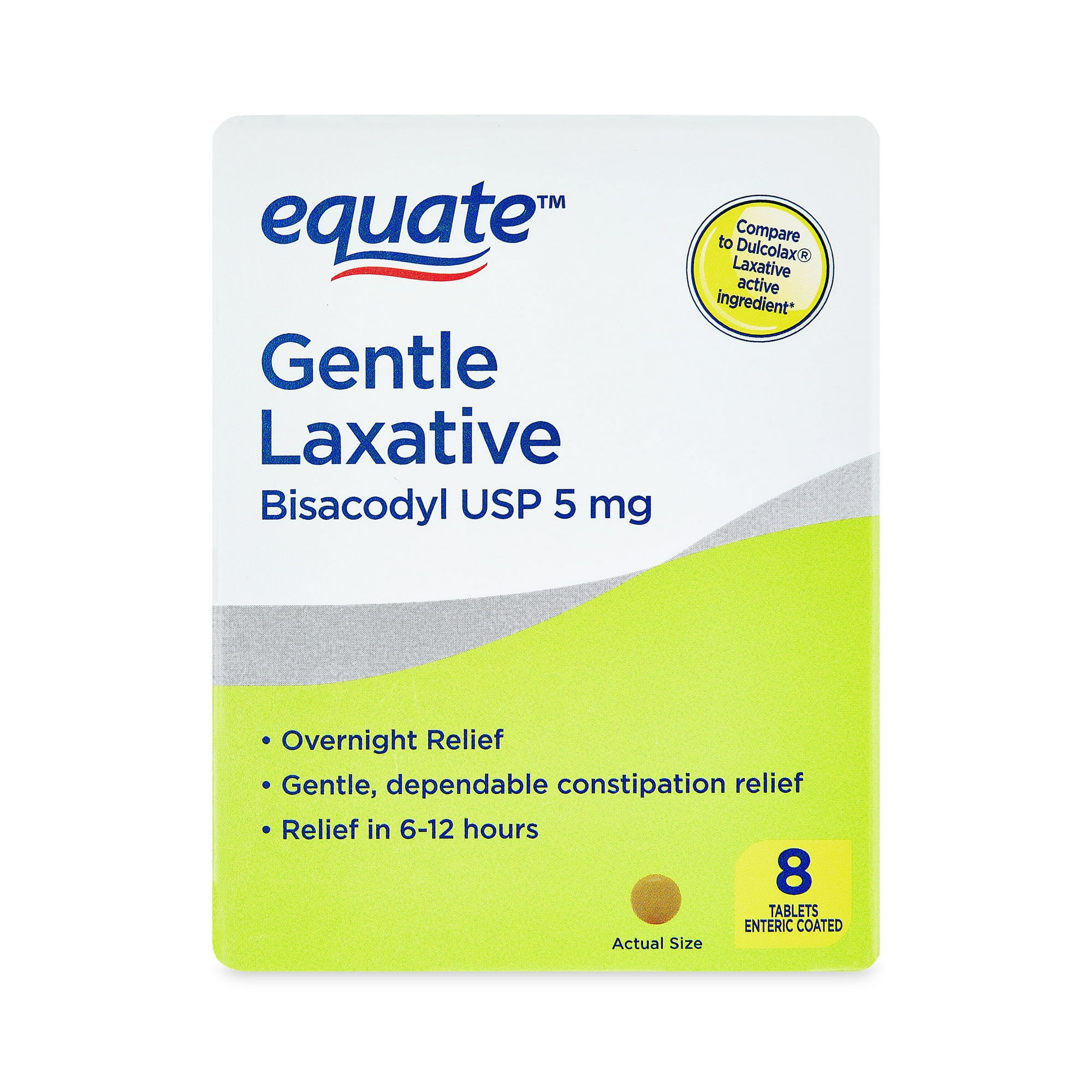 Equate Gentle Laxative Bisacodyl for Adult Constipation, 5mg, 8 Coated Tablets, Unflavored