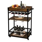 Zimtown Industrial Mobile Bar Cart, Kitchen Serving Cart, Rolling Utility Cart with Wine Bottle Rack and Glass Holder, Vintage Brown