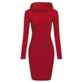 thumbnail image 1 of LUXUR Robes à Capuche pour Femmes Manches Longues Pull à Capuche Couleur Unie Robe Sweat Ajustée avec Cordon Rouge Vif S, 1 of 2