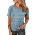 thumbnail image 1 of Blusa de manga corta con cuello redondo para mujer, con estampado de rayas, informal, con estampado Pompotops  hkajfhjk464025, 1 of 5