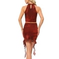 thumbnail image 3 of INSPIRE CHIC Women's Party Halter Neck Cropped Top Ruffled Mini Skirt Set XS Red, 3 of 6