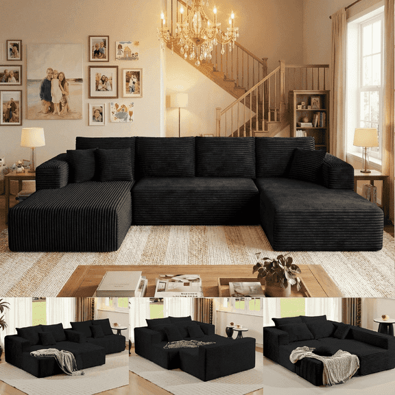 Liaroo 134.7" Sectional Sofa, Boneless Couch, U-Shaped Couches with Chaise No Assembly Required Modular Cloud Sofa for Living Room Apartment Theater Room