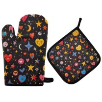 Yayeee Oven Mitts and Pot Holder Set of 2 Heat Resistant Kitchen Gloves Baking Hot Pad, Moon Pattern