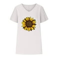 thumbnail image 3 of WREESH Women's Cotton Linen Sunflower T-Shirt V-Neck Short Sleeve Dolman Top White, 3 of 5