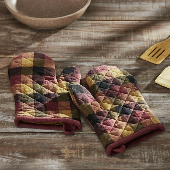 VHC Brands Heritage Farms Primitive Check Oven Mitt Set of 2
