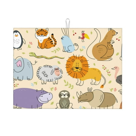 

Zeuib Animals Dish Drainer Kitchen Counter Kitchen Drying Mat Heat Resistant Drainer Mats Easy to Clean Dish Rack Pad
