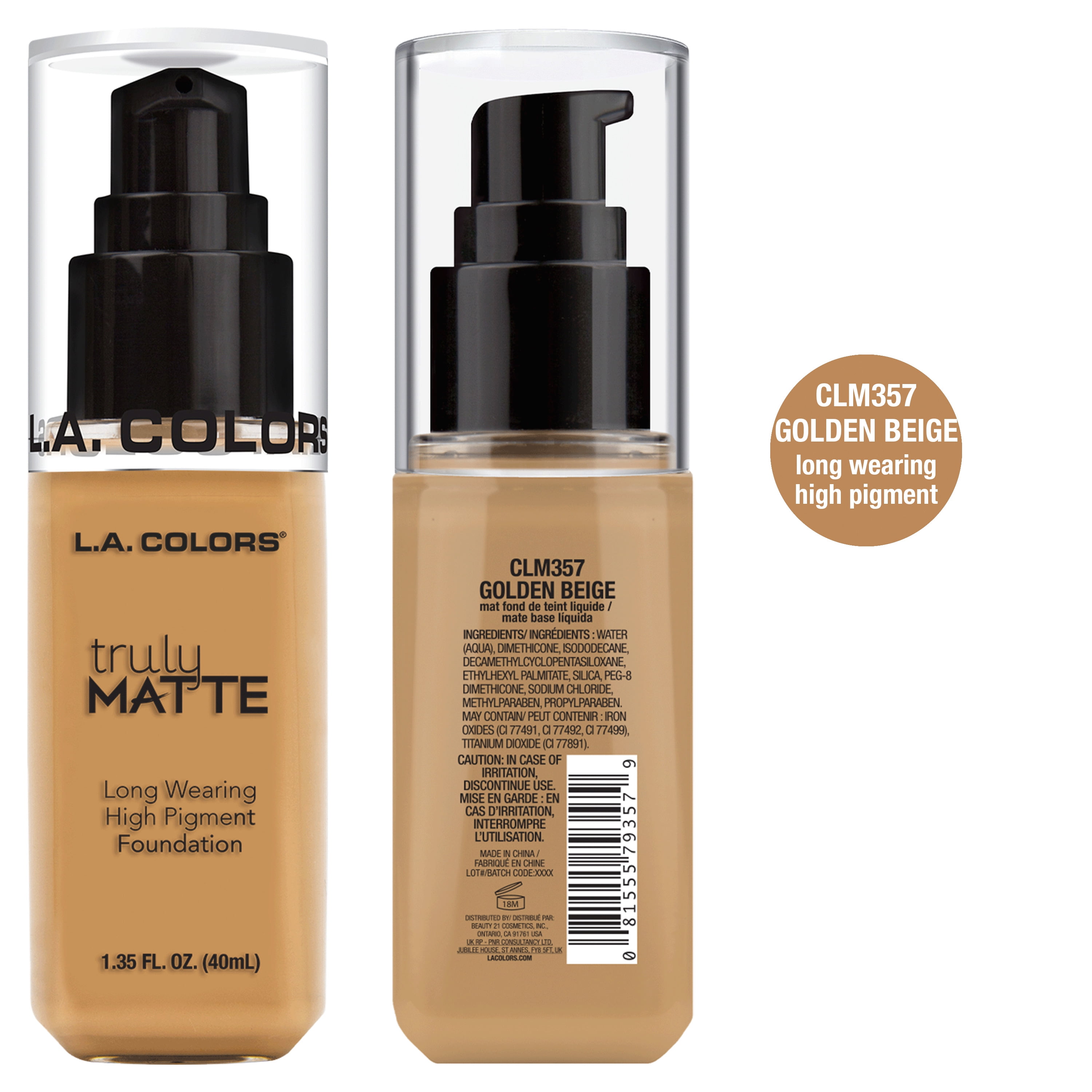 L.A. COLORS Liquid Truly Matte Foundation, Golden Beige, 1.35 fl oz