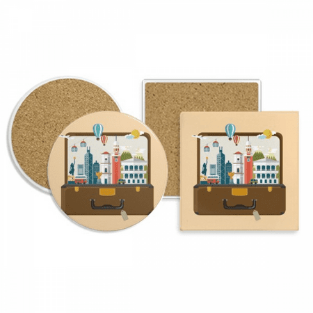 

Hong Kong Famous Place Coaster Cup Mug Holder Absorbent Stone Cork Base Set