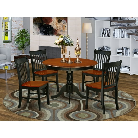 Kitchen Table & Chair Set - 5 Piece Dining Set, 42 Inch Round Table, Black & Cherry Finish