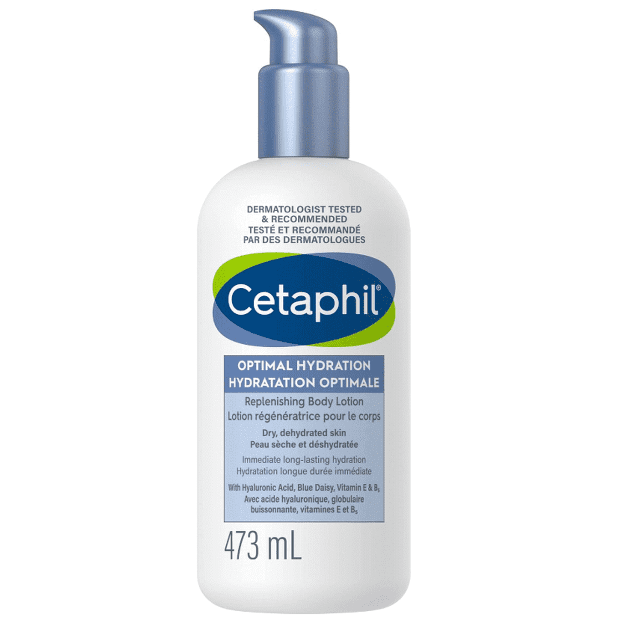 Cetaphil Optimal Hydration Replenishing Body Lotion for Sensitive, Dry and Dehydrated Skin – 48hr Hydration – With Hyaluronic Acid, Vitamin E & Vitamin B5 – Dermatologist Recommended, 473ml