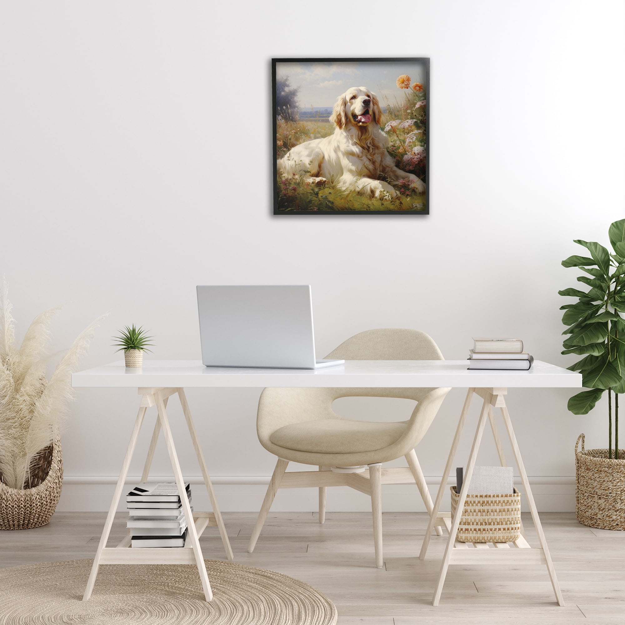 Stupell Industries Calm Golden Retriever Landscape Animals & Insects Painting Black Framed Art Print Wall Art, 24 x 24