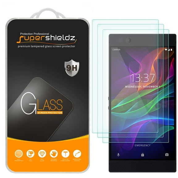 [3-Pack] Supershieldz for Razer Phone Tempered Glass Screen Protector, Anti-Scratch, Anti-Fingerprint, Bubble Free