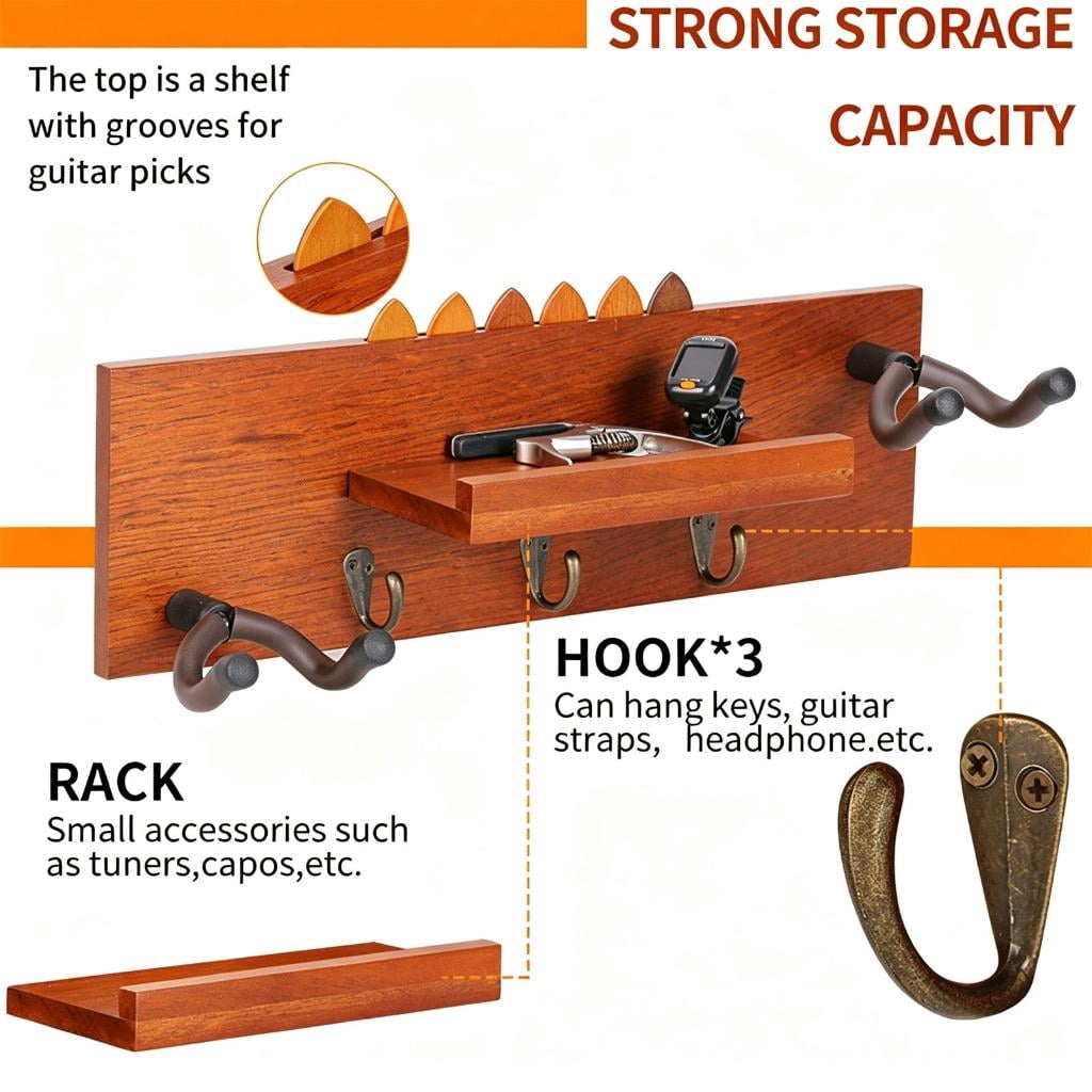 Wood Decorative Guitar Wall Hanger Safe Use Ukulele Hanging Hook Suitable for Ukulele Violin with Adjustable Angles