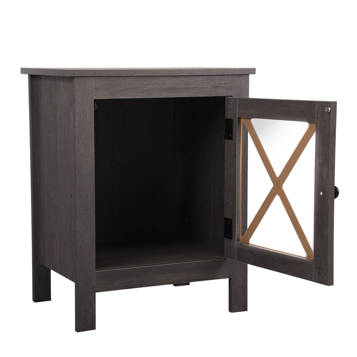 Canddidliike Wooden Cabinet Bedside Table, Coffee Table with Glass - Gray