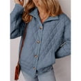 thumbnail image 6 of Women's Quilted Jacket Casual Winter Open Front Button Down Puffer Coat Outwear Cardigan Navy Blue M, 6 of 8