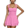thumbnail image 1 of biudgviw Women's Halter Mini Sundress Square Neck Sleeveless Ruched Waist Ruffle Layered Hem A-Line Dress Club Party Dresses, 1 of 4