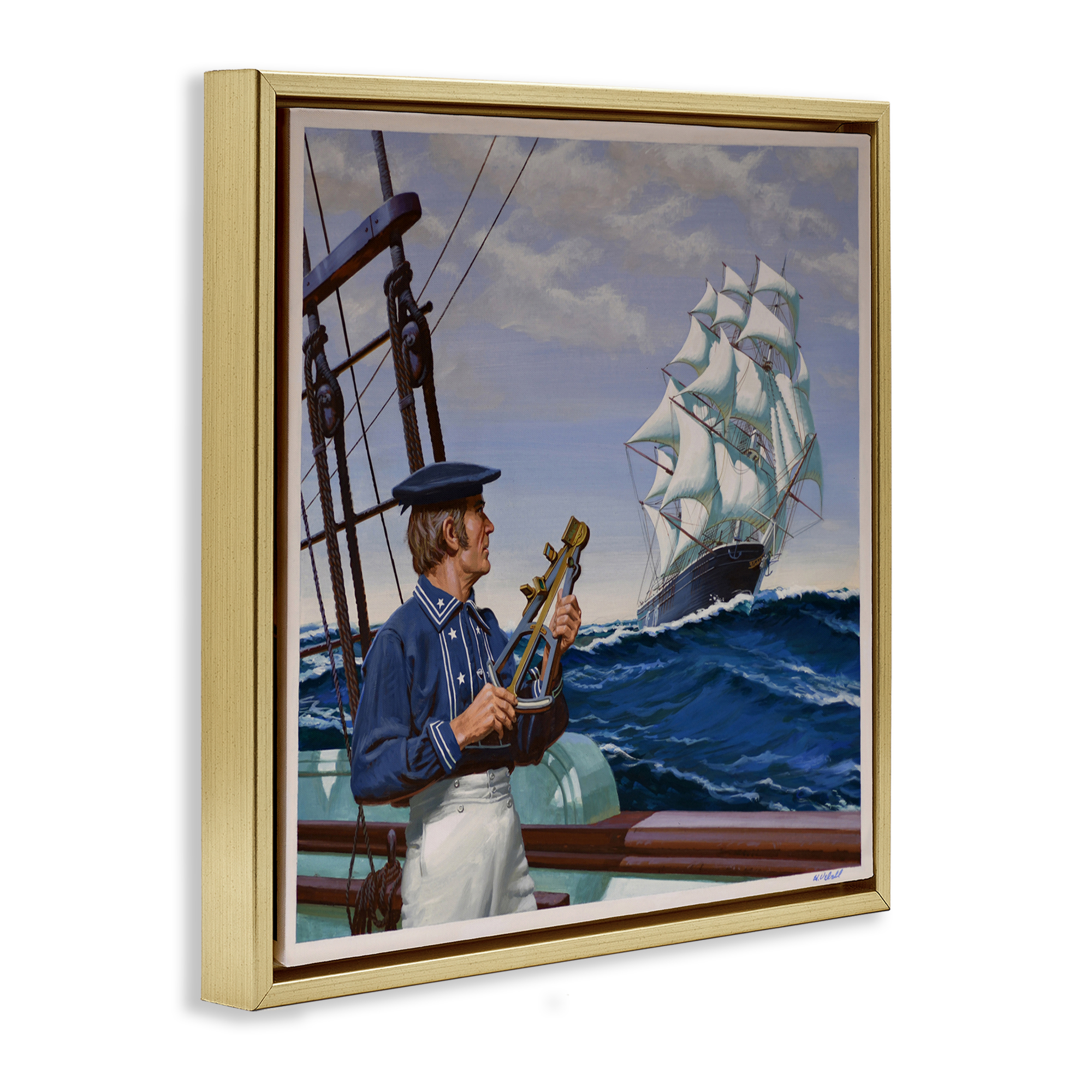 Flying Cloud Sailing Ship Gold Framed Floater Canvas Wall Art, design by Wind River Studios
