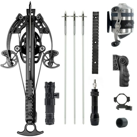 Ballista Bowfishing All-in Bundle: BAT Crossbow w/ BL25 Reel + Seat Ring Mount Bottom Picatinny Rail Arrows Green Laser