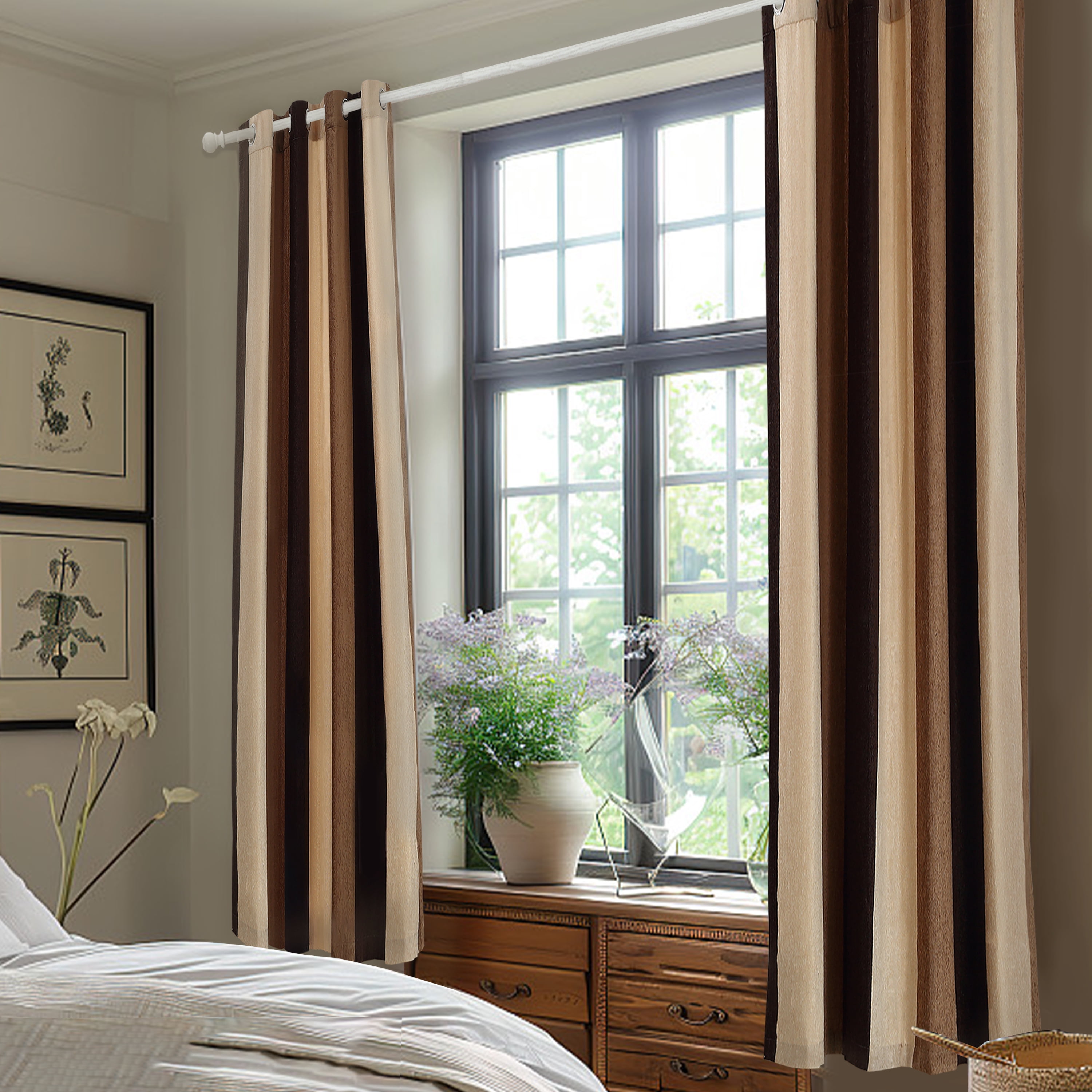 YIYITOOLS Vertical Striped Buttonhole Curtain Sets, Brown Blackout Curtains for Bedroom (2 Panels, W52" x L63")