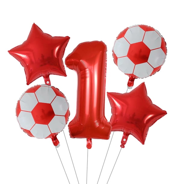 Globos de helio con temática de fútbol para niños, decoración de fiesta de cumpleaños de 30 pulgadas, 1, 2, 3, 4, 5, 6, 7, 8, 9 años, 5 unidades(plum
