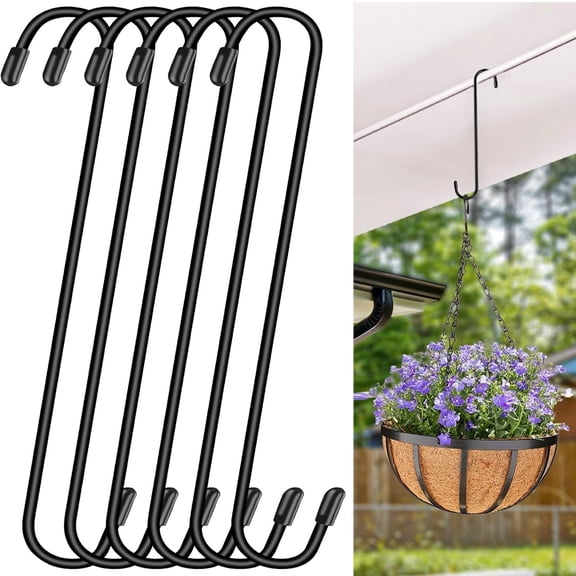 Tutuviw 6 Pcs 12" Heavy Duty Long S Hooks for Hanging Plants Baskets, Utility Metal Large S Hooks for Garden Pergola Pots Plants, Bird Feeder on Tree Branch, Closet Patio, Indoor Outdoor