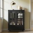 thumbnail image 2 of GZXS Black Minimalist Storage Buffet Cabinet with Glass Doors and Drawer, 28" MDF Cupboard with Adjustable Shelf and Solid Wood Legs for Hallway, Dining Room, Home Office, 2 of 9