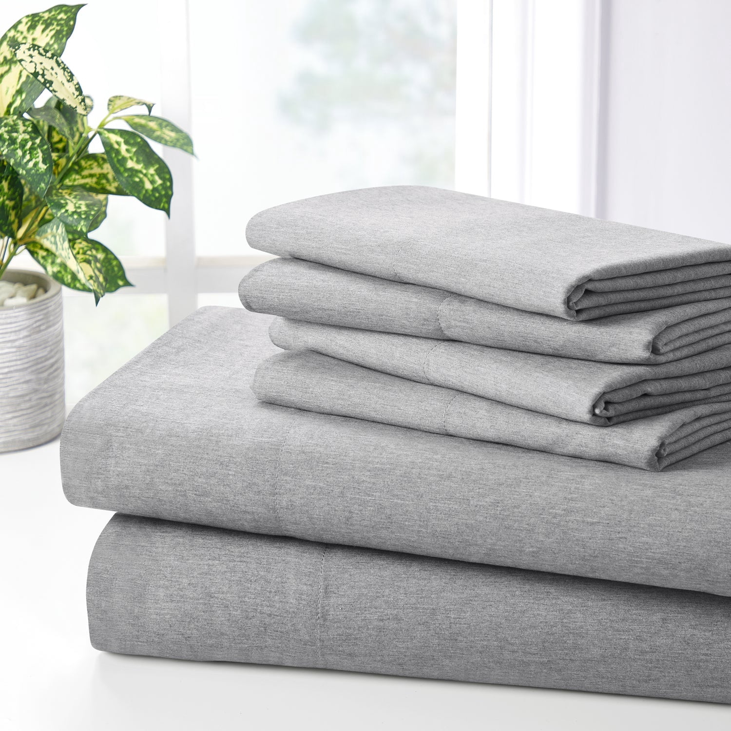 Bamboo 2000 Thread Count 6-Piece Chambray Deep Pocket Sheet Set with Snug Grip