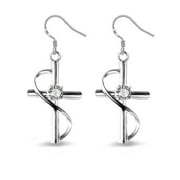 Emma Manor EM White Gold-Plated 1/2ct Cubic Zirconia Cross Dangle Earrings for Women
