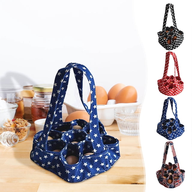 Mini cesta de colección de huevos con 7 bolsas de cojín de lona | Diseño de pollos de granja | Almacenamiento protector para huevos frescos | 8x2.6 en Cesta | Asa fácil de transportar para aves de
