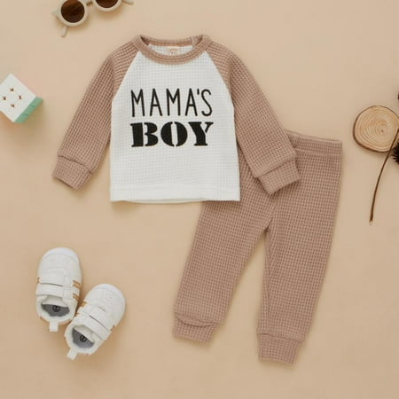 

BULLPIANO Toddler Baby Boy Clothes Ribbed Letter Print Long Sleeve Pullover Sweatshirts Tops Pants 2PCS Outfits Set