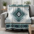 thumbnail image 2 of Teal Gray Boho Blanket Soft Cozy Warm Throw Blanket for Couch, Plush Fuzzy Flannel Fleece Blankets for Sofa, Southwestern Ethnic Abstract Geometric Bed Blankets Lightweight Gifts for Women, 50"x60", 2 of 9