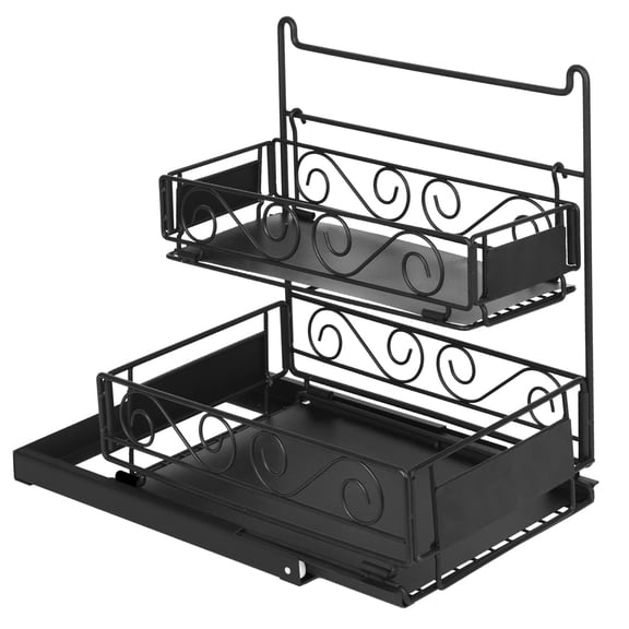 SPECILITE Bathroom Metal Under Sink Organizer, Kitchen Pull Out Counter Sliding Drawer Shelf, Black