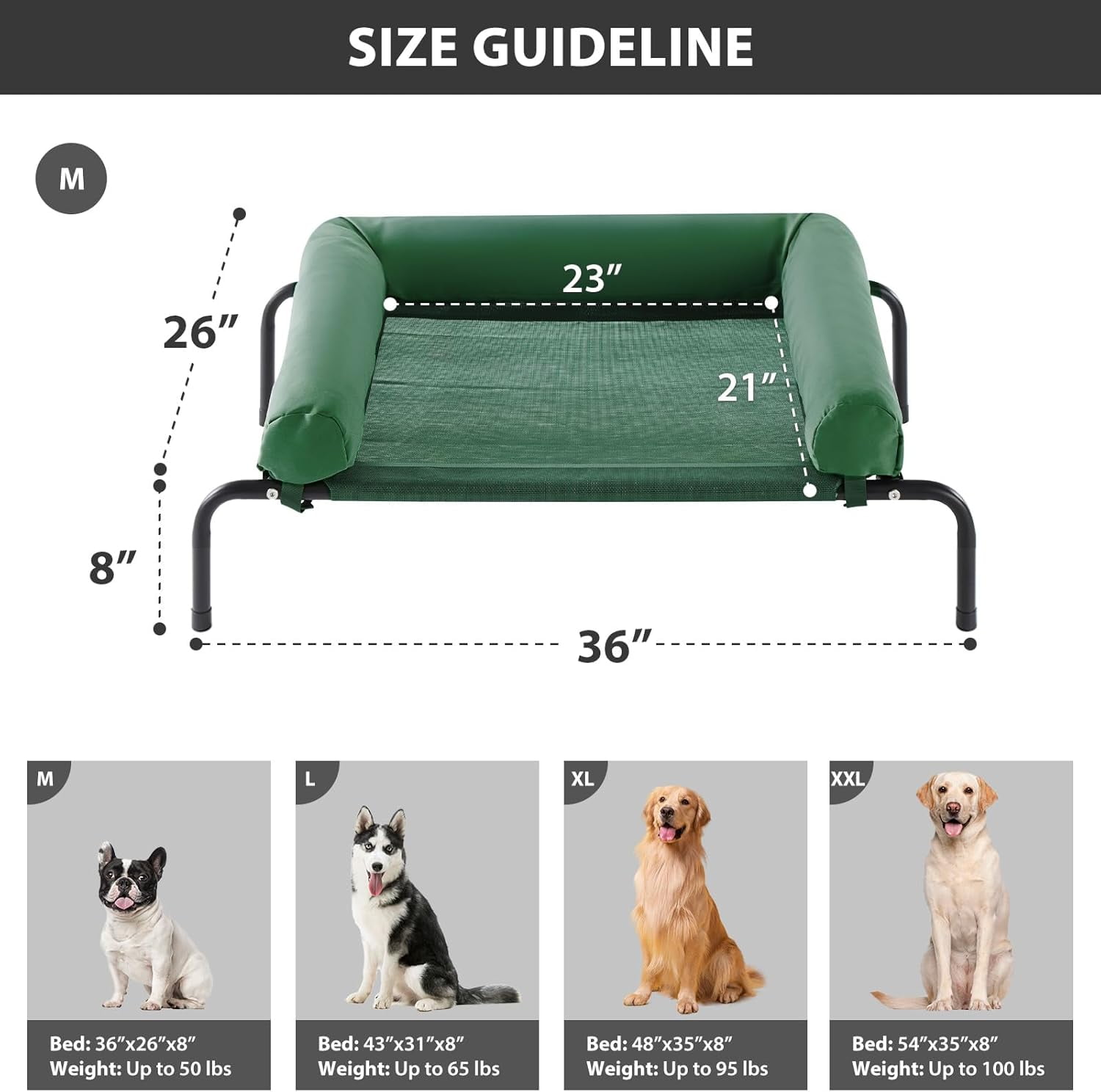 Large Elevated Cooling Dog Bed, Breathable Mesh Raised Pet Cot for Outdoor Indoor Use, Chew Proof with Skid-Resistant Feet