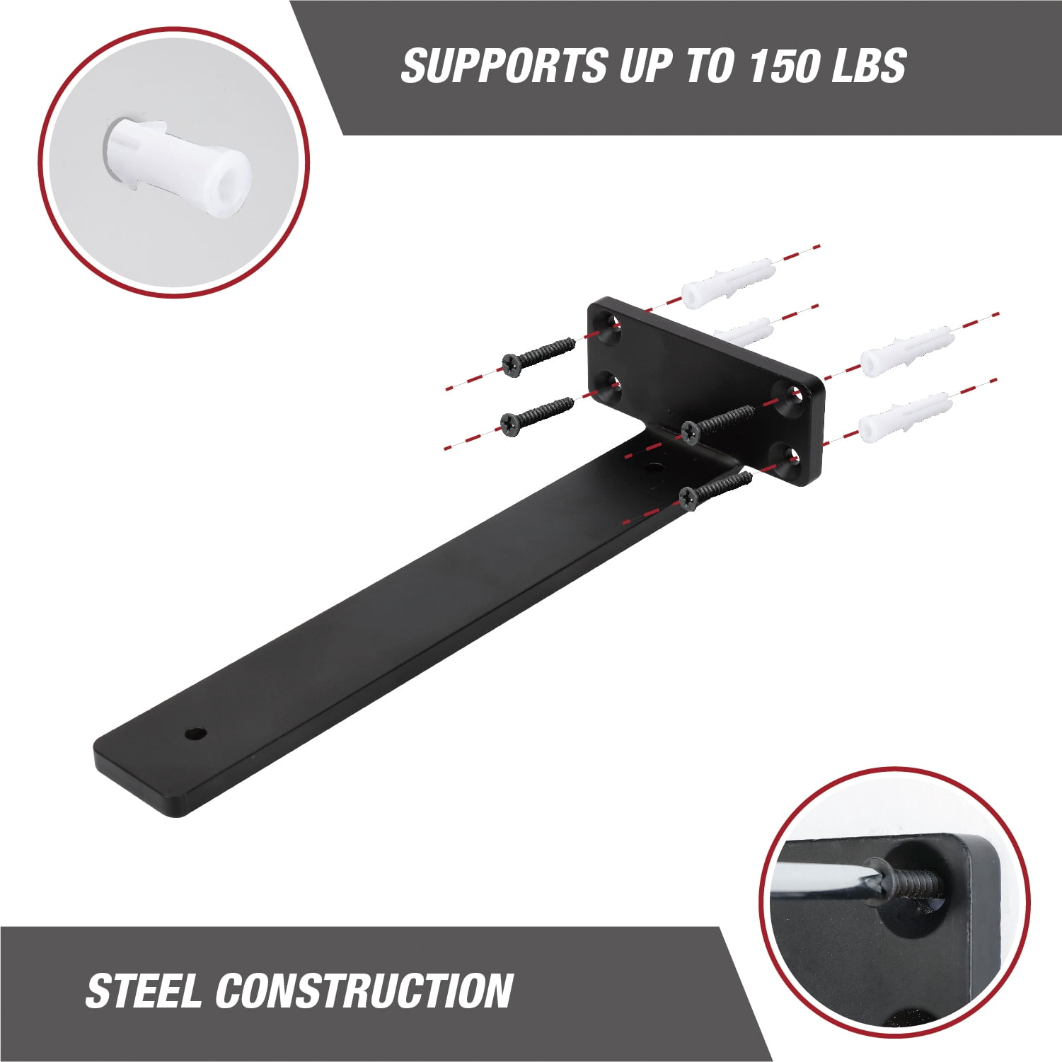Hyper Tough 10 in x 4 in Floating Shelf Bracket, Black