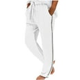 thumbnail image 2 of cllios Cotton Linen Pants for Men Lightweight Solid Color Elastic Waist Drawstring Wide Leg Pants Casual Baggy Comfy Lounge Side Zipper Trousers with Pockets White 2XL, 2 of 6