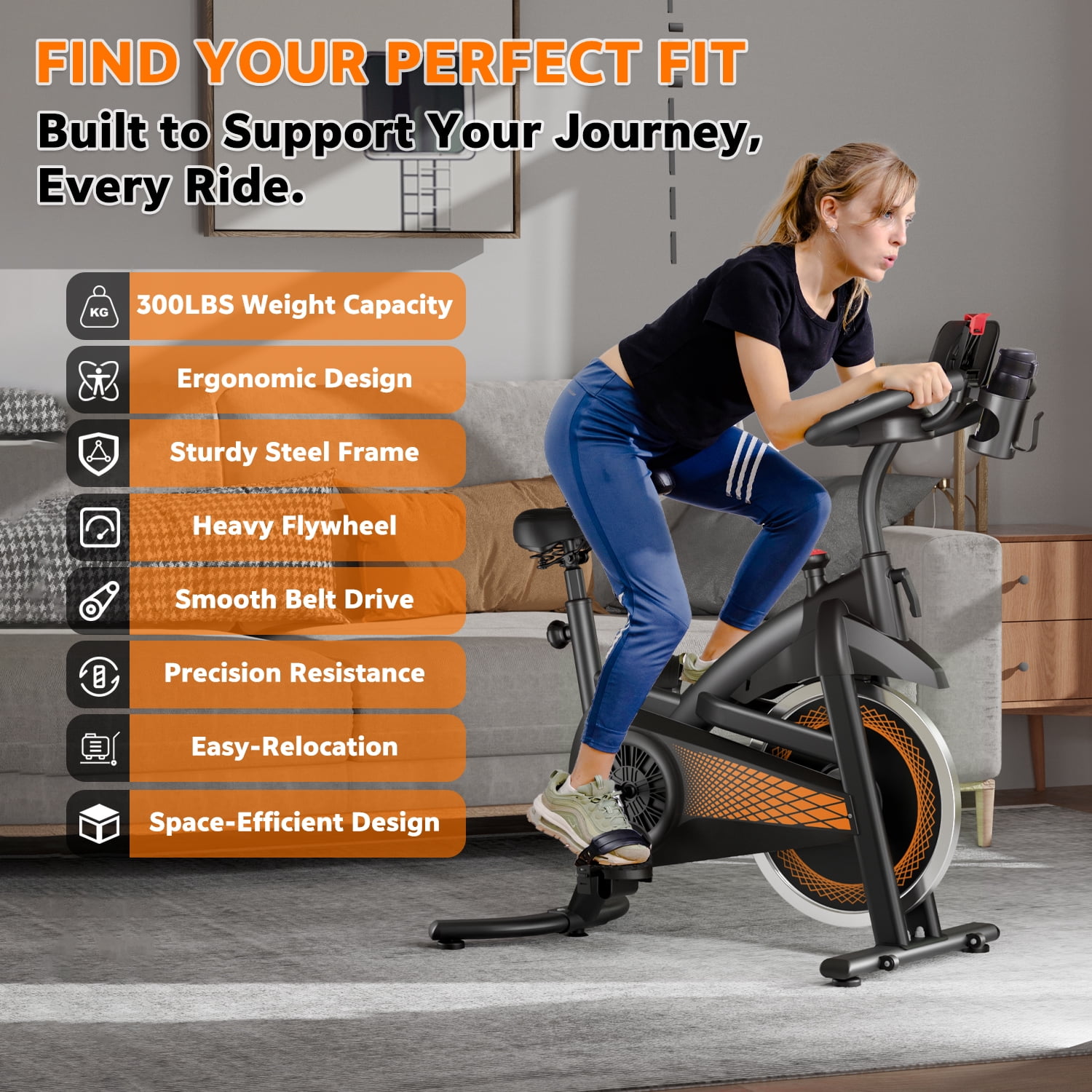 Fahuac Exercise Bike with Felt Brakes & Belt Transmission Stationary Bike for Home Use 300 lb Weight Capacity LED Display & Adjustable Seat Indoor Cycling Spin Bike Workout Black-Red