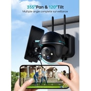 ZUMIMALL 2K Solar Security Camera Outdoor, 360° PTZ Wireless, 2.4GHz WiFi with Mount, Black
