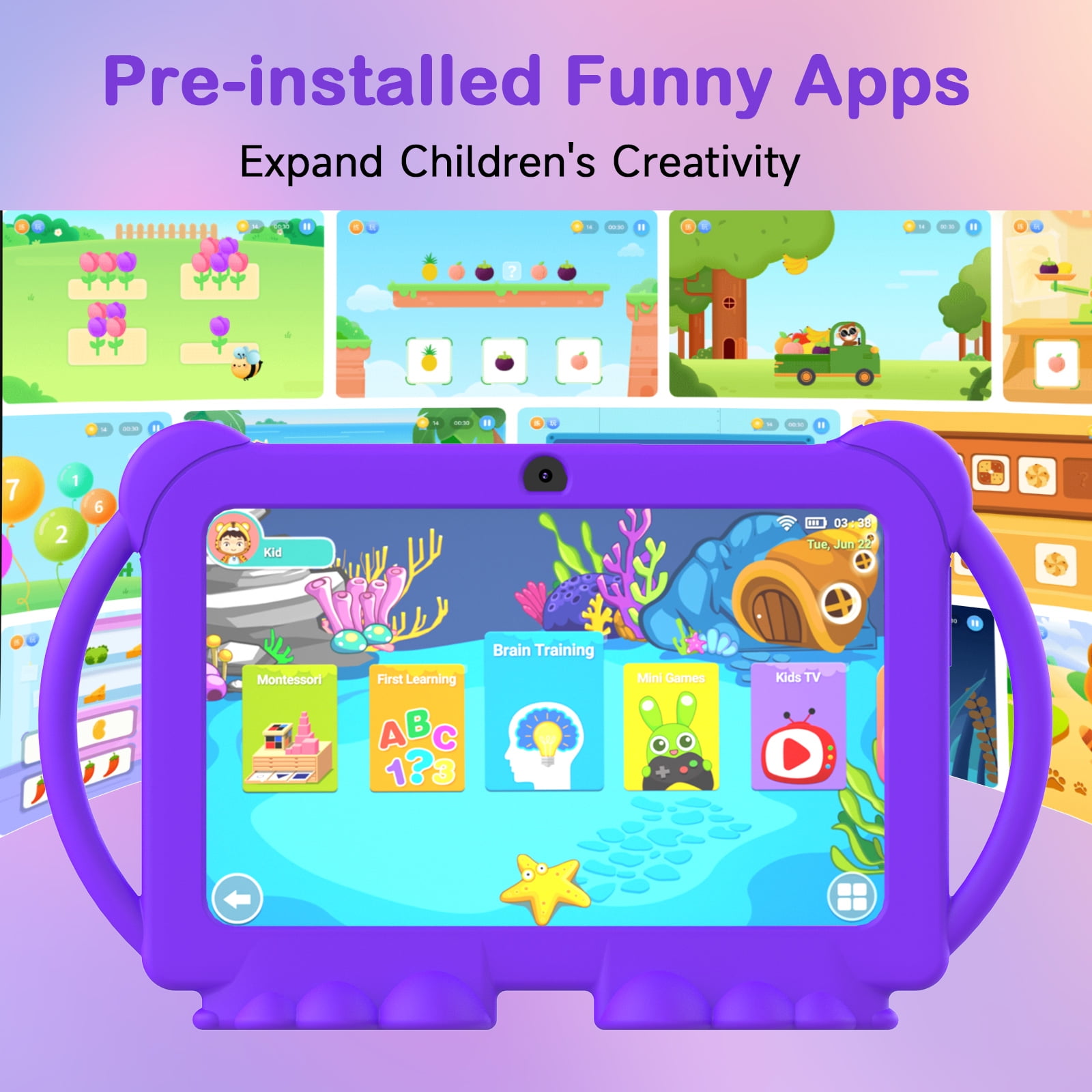 Kids Tablet 7 Inch Android Toddler Tablet with Protective Cover, 4GB RAM + 32GB ROM, WiFi &BT, Dual Camera, Pre-Installed Educational Games & Parental Control, IPS Touch Screen