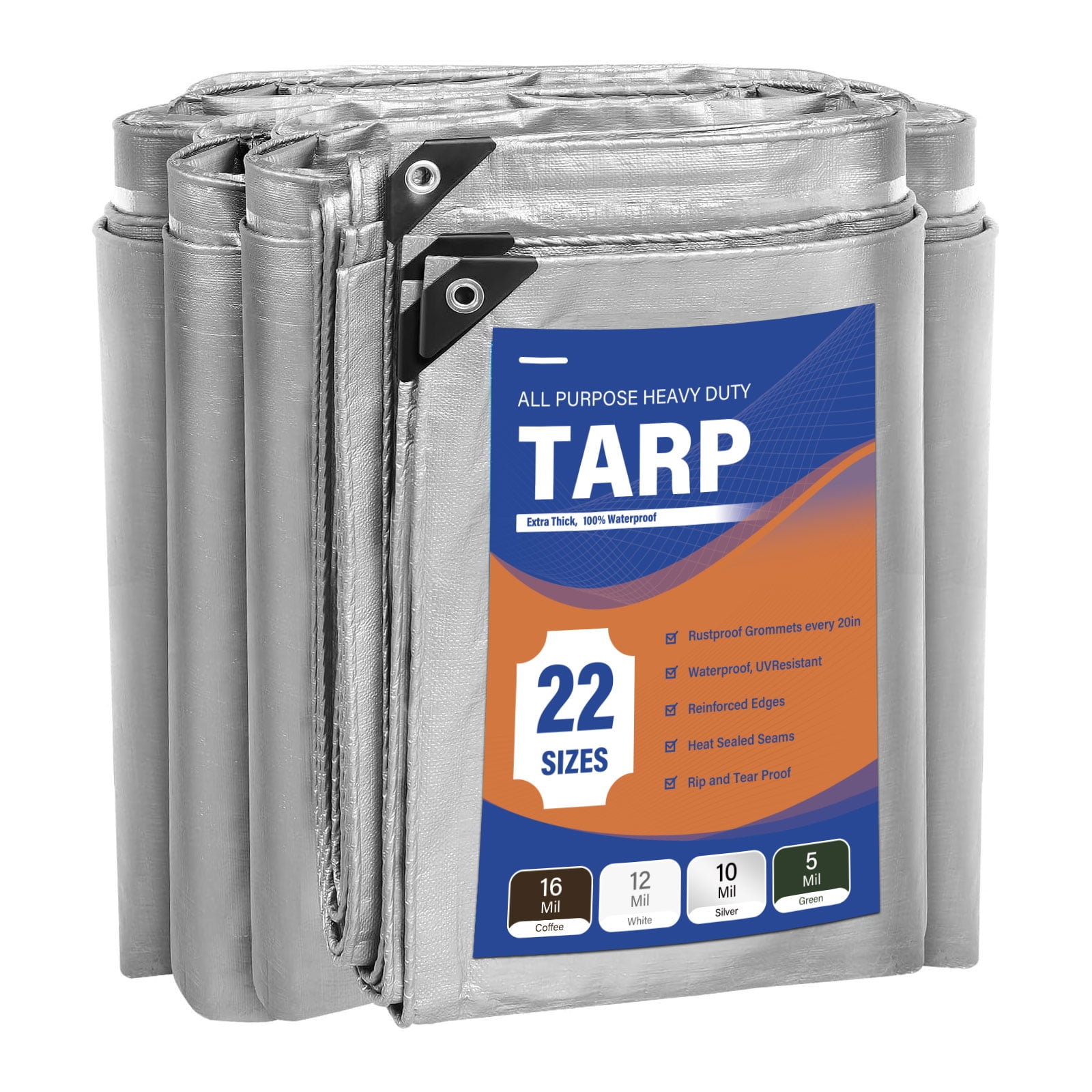 Autoez Tarps 10Mil Multi Purpose Waterproof Heavy Duty Poly Tarp With 